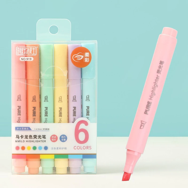 Pastel Highlighter Set Double Ended - 6 قطع من أقلام تحديد الباستيل